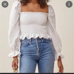 Reformation tangerine linen top in white